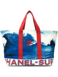 surf print beach tote Chanel Vintage
