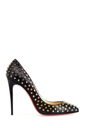 Черные Кожаные туфли Follies Spikes 100 Christian Louboutin