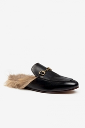 Кожаные слиперы с меховой отделкой Gucci