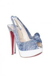 Боссоножки из хлопка и кожи Jenny 150 Jean/Patent Plat Christian Louboutin