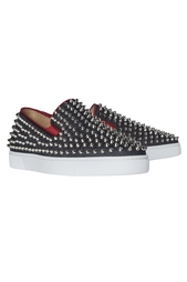 Хлопковые слиперы Roller-Boat Flat Raw Denim Christian Louboutin
