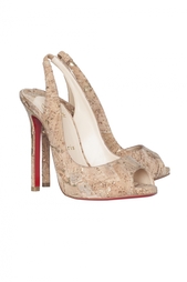 Босоножки из пробки и хлопка Flo Sling 120 Cork Lame Christian Louboutin