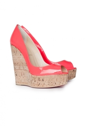 Туфли на танкетке Une Plume 140 Patent Fluo/Cork Zeppa Christian Louboutin