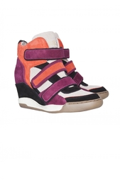 Разноцветные кроссовки из кожи и велюра со скрытым каблуком Alex ASH