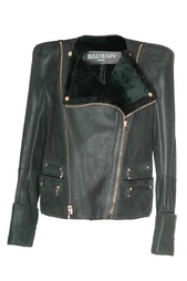 Кожаная косуха с бархатной подкладкой Balmain