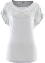 Футболка с коротким рукавом и кружевной отделкой (лососевый) Bonprix