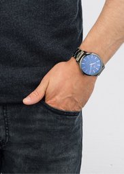 Мужские часы на металлическом браслете (черненый серебристый) Bonprix