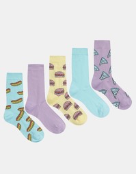 Набор из 5 пар носков с рисунками фастфуда ASOS - Мульти