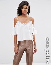 Укороченный топ с кружевной отделкой и открытыми плечами ASOS PETITE