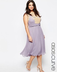 Платье миди с кружевной аппликацией ASOS CURVE WEDDING - Фиолетовый