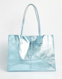 Кожаная сумка-шоппер без подкладки с узкими ремешками ASOS - Синий