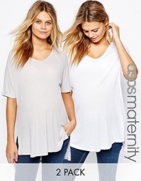 2 oversize‑футболки в рубчик с V‑образным вырезом для беременных ASOS