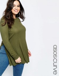 Топ-туника с разрезами по бокам и длинными рукавами ASOS CURVE - Хаки