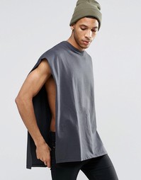 Черная oversize‑футболка в стиле пончо из плотной ткани с необработанн Asos