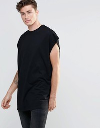 Черная oversize-футболка без рукавов с углубленной проймой и необработ Asos