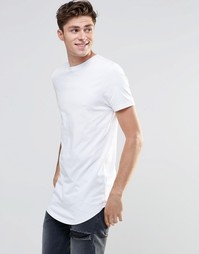 Белая длинная футболка с асимметричным краем ASOS - Белый
