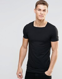 Черная облегающая футболка с квадратной горловиной ASOS - Черный