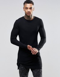 Супердлинный лонгслив в рубчик с перекрученным низом ASOS - Черный