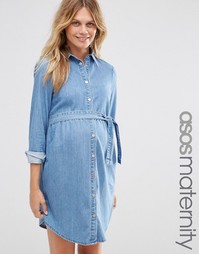 Синее джинсовое платье-рубашка мини для беременных ASOS Maternity