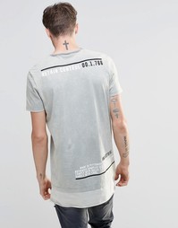 Мраморная супердлинная футболка с надписью сзади ASOS - Серый