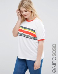 Футболка с полосками и контрастной окантовкой ASOS CURVE - Мульти