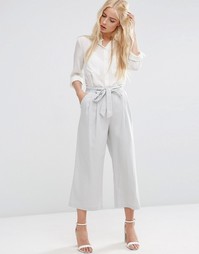 Льняная юбка-шорты с завязкой на талии ASOS - Серебряный