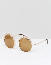 Круглые солнцезащитные очки с цветочной отделкой Monki - Золотой