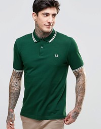 Темно-зеленая футболка‑поло с двумя контрастными полосками Fred Perry