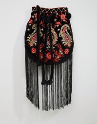 Бархатная сумка-мешочек с вышивкой пейсли ASOS - Мульти