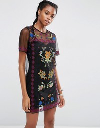 Сетчатое платье-футболка с вышивкой ASOS - Черный