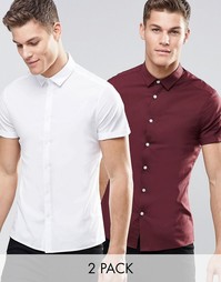 2 облегающие рубашки (белая и бордовая) с короткими рукавами ASOS - СК