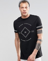 Удлиненная футболка с принтом и разрезами сбоку ASOS - Черный
