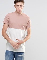 Бело-розовая контрастная футболка удлиненного кроя ASOS