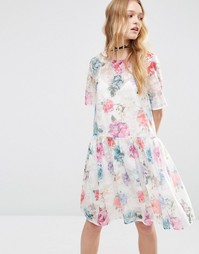 Свободное платье из органзы с цветочным принтом ASOS - Мульти