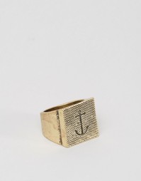 Золотистое кольцо с квадратной печаткой и якорем Icon Brand - Золотой