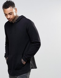 Удлиненный худи c молниями и асимметричным краем ASOS - Черный