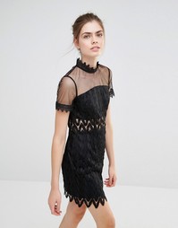 Кружевное платье мини с высокой горловиной Endless Rose - Черный