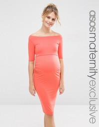 Платье с открытыми плечами для беременных ASOS Maternity - Оранжевый