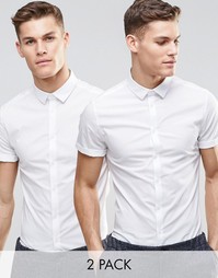 Набор из 2 облегающих белых рубашек с короткими рукавами ASOS, СКИДКА