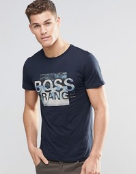 Темно-синяя футболка с принтом логотипа Boss Orange - Темно-синий