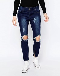 Облегающие джинсы с дырками на коленях Glamorous - Темно-синий деним