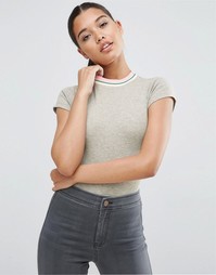 Боди в рубчик с окантовкой и вырезом ASOS