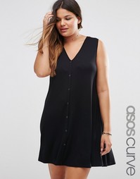 Свободное платье без рукавов на пуговицах спереди ASOS CURVE - Черный