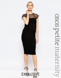 Облегающее платье миди с кружевной вставкой ASOS Maternity PETITE