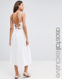 Платье миди со сборками на талии и бретельками сзади ASOS TALL - Белый