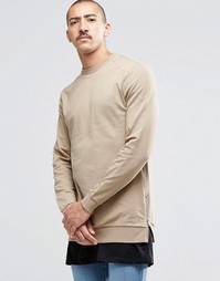 Длинный свитшот с молниями по бокам ASOS - Серебристо-бежевый