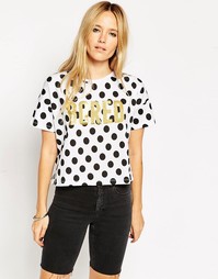 Укороченная футболка в горошек с надписью Bored ASOS - Мульти
