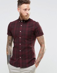 Бордовая рубашка скинни в клетку с короткими рукавами ASOS - Burgundy