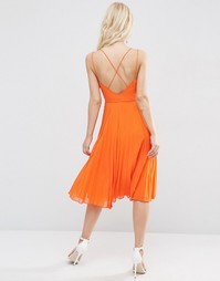 Платье миди на бретельках с плиссированной юбкой ASOS - Оранжевый