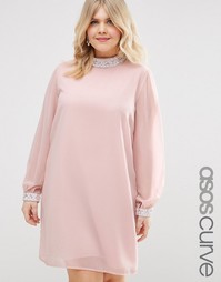 Цельнокройное платье с отделкой ASOS CURVE - Телесный